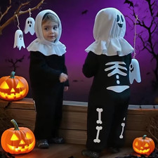 2025 New Halloween Skull Print Cute Baby Romper Ghost Design Hat or Cloak Infant