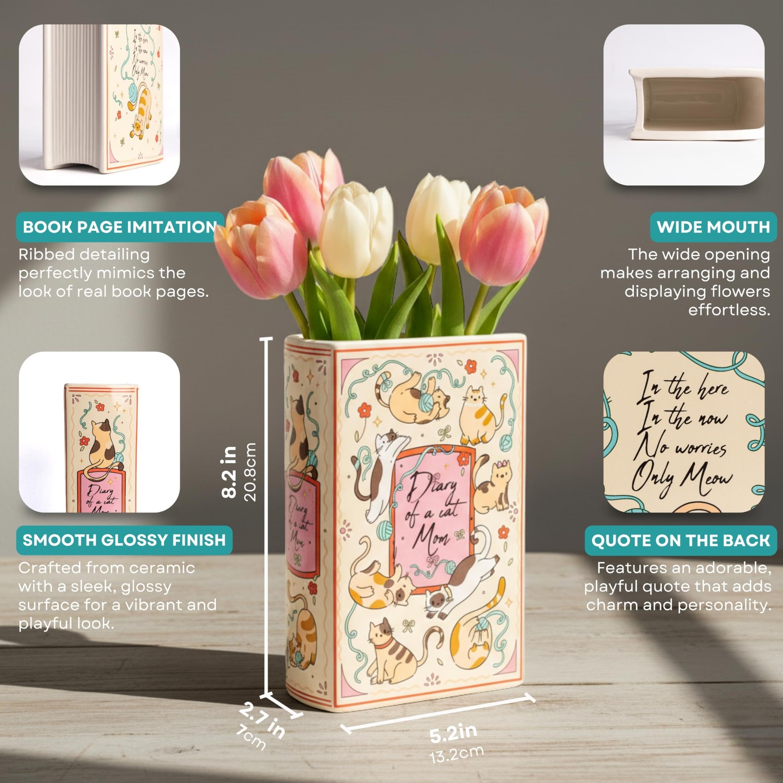 Book Shaped Ceramic Vase, for Home Decor, Cute Bookshelf Decor, Unique Gift f... thumbnail 2