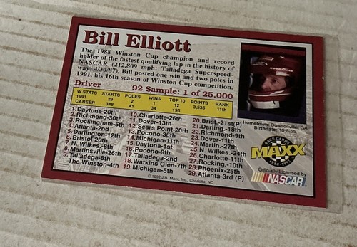 1992 Maxx - Bill Elliott #1 Sample - Hand Signed Auto - Picture 2 of 2