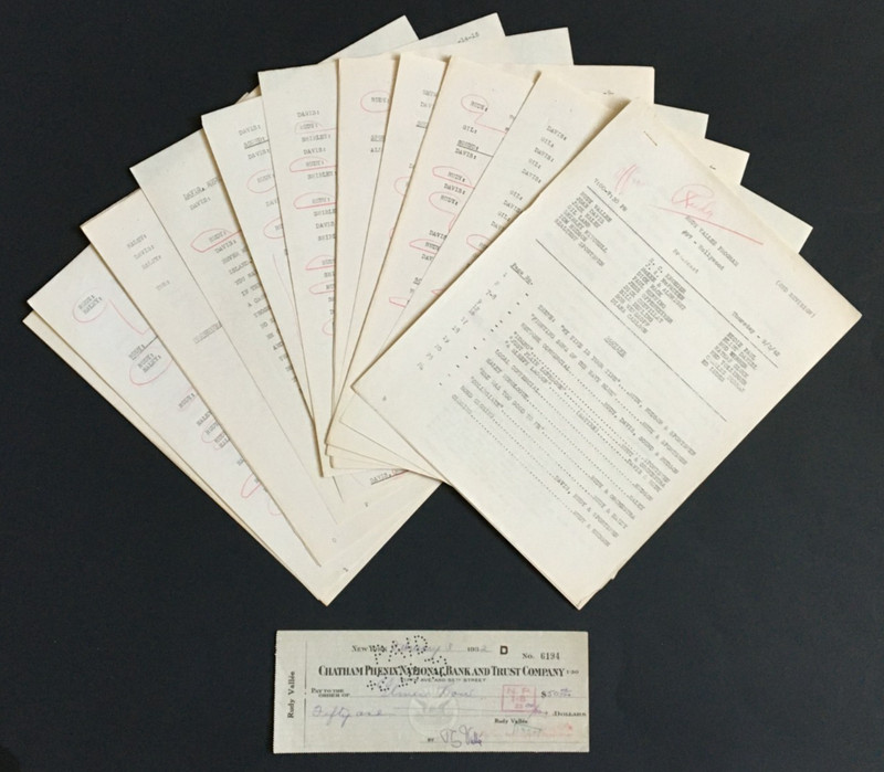 RUDY VALLEE JACK HALEY 1942 RADIO SHOW SCRIPT w/ SIGNED CHECK JESS OPPENHEIMER