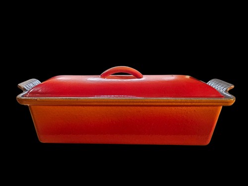 Le Creuset #28 Gusseisen Pastete Terrine Backen 1,5 Qt emailliert orange/rot Vintage Frankreich - Bild 1 von 10