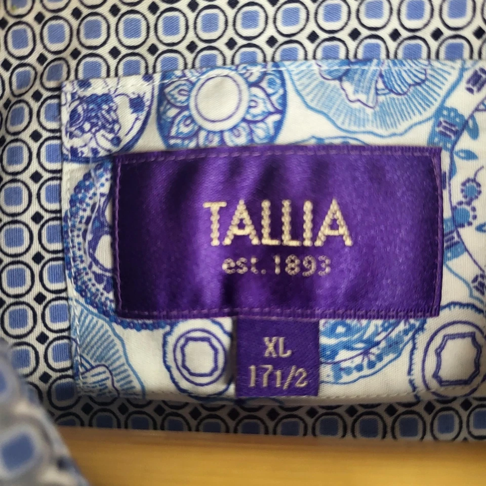 Camisa Tallia Para Hombres XL Azul Patrón Geométrico Abotonada Manga Larga Vestido Informal Foto 2 de 4