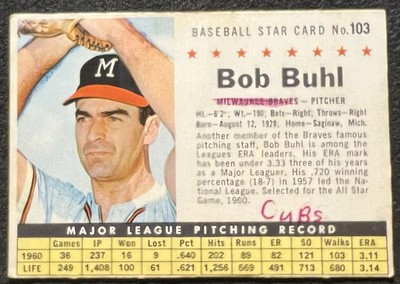 1961 POST CEREAL BOB BUHL (BRAVES) #103 WRITING