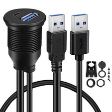 USB 3.0 to Type C 3.0 Car Mount Flush Cable Dual Port Male to Female Extension W