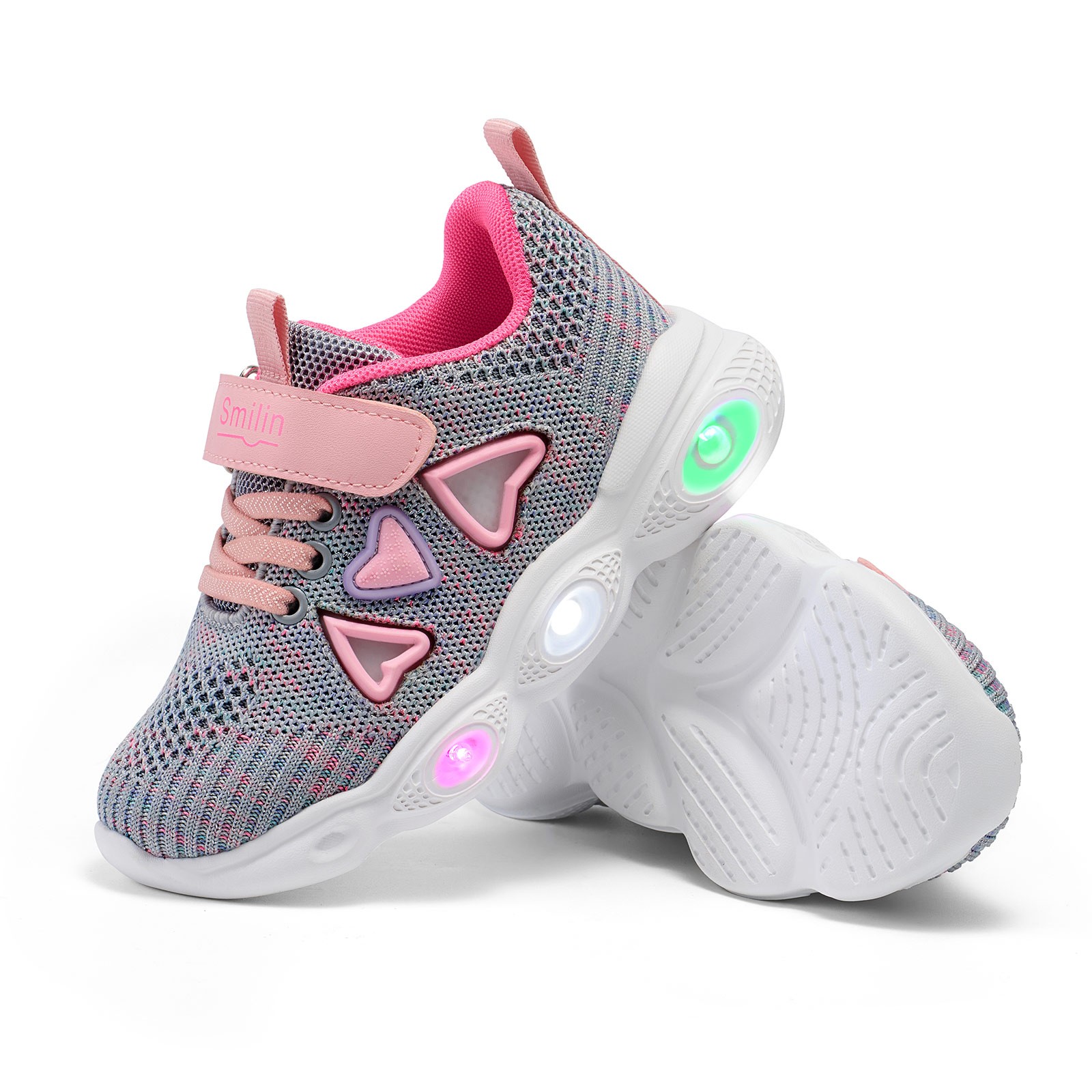 SMILIN Girls Light Up Shoes Toddler Kids Lightweight LED Flashing Casual Sneaker