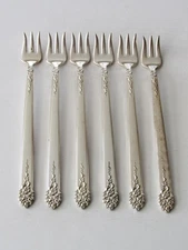 National Silver King Edward MOSS ROSE Silverplate 6 SEAFOOD COCKTAIL FORKS 1949