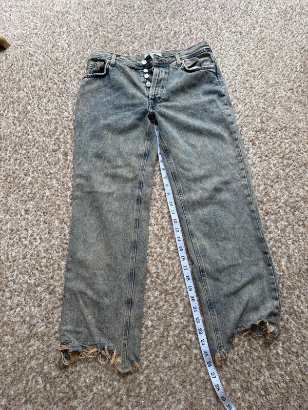 Free People We The Free Jeans Womens 26 Brown Maggie Straight Distressed Raw Hem