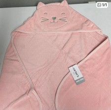 Carter's Baby Girls Hooded Bath Towel Happy Kitty Cat Face Terry Pink Soft new
