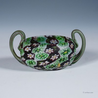 Antique Millefiori Bowl with Handles, Fratelli Toso Murano ca. 1900s