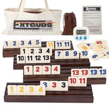 2-4 Player Rummy Cube Game Set, with 4 Wooden Racks/Trays, 106 Large Tiles
