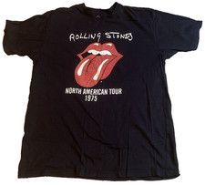 Rolling Stones 1975 North American Tour T-Shirt Black Tongue Logo Band Tee Large