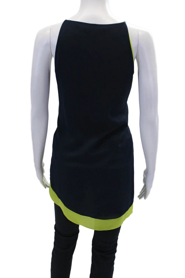 Blusa sin mangas BCBG Max Azria para mujer cuello redondo alto bajo verde azul talla M Foto 3 de 4