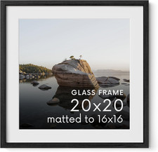 20x20 Black Oak Picture Frame with Mat for 16x16 - Versatile Hanging Options