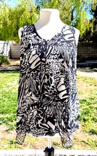 Shannon Ford NY Womens Sm Tunic Blouse Pullover Sleeveless Top Black/White EUC