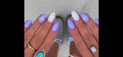 Purple White Heart Polka Dot Press-On Nails Medium Almond. Adult Size