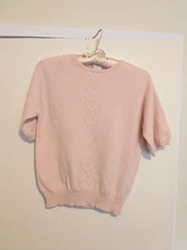 Vintage Pale Pink Lord & Taylor 2-ply Cashmere Short Sleeve Sweater L
