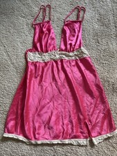 Vintage Victoria  s Secret Pink Satin Slip Dress Macrame Trim Size Small