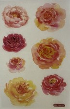 VELLUM WATERCOLOR FLOWER Stickers 7pc Roses Garden Blooming Heads Card Making