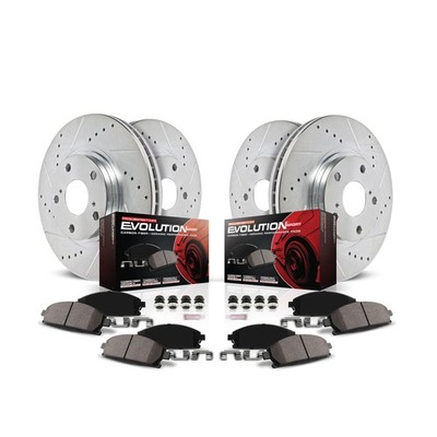 Power Stop K7581 Front and Rear Z23 Carbon Fiber Brake Pads with Drilled & Sl...