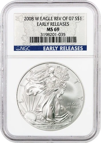 2008 W Reverse Of 2007 $1 1 oz .999 Burnished Silver American Eagle NGC MS69 ER