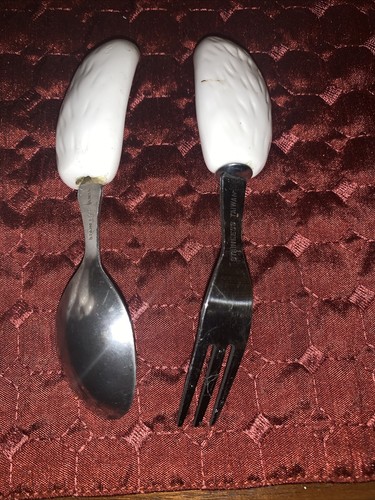 Vintage Ostern Kinder Keramik Hase Kaninchen mit Löffel/Gabel Utensil Ohren. Taiwan - Bild 7 von 11