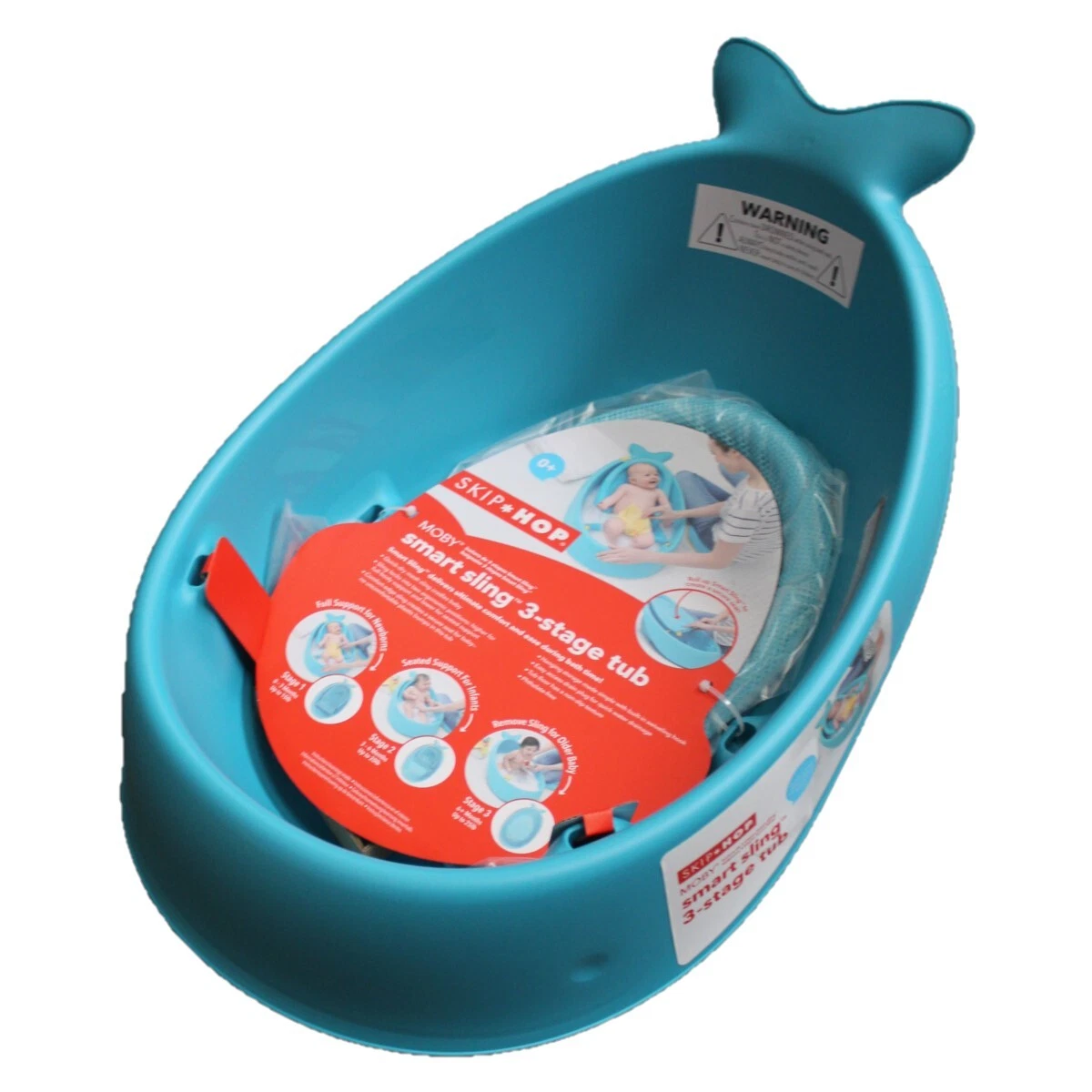 Skip Hop Baby Bath Tub, 3-Stage Smart Sling Tub, Moby, Blue 