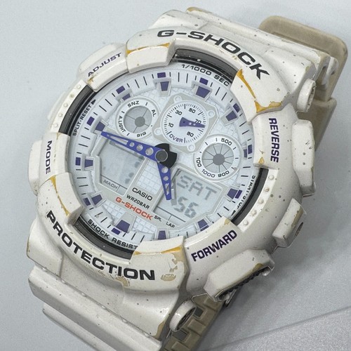VTG CASIO G-Shock Watch GA-100A Men 200m White Analog Digital Quartz New Battery