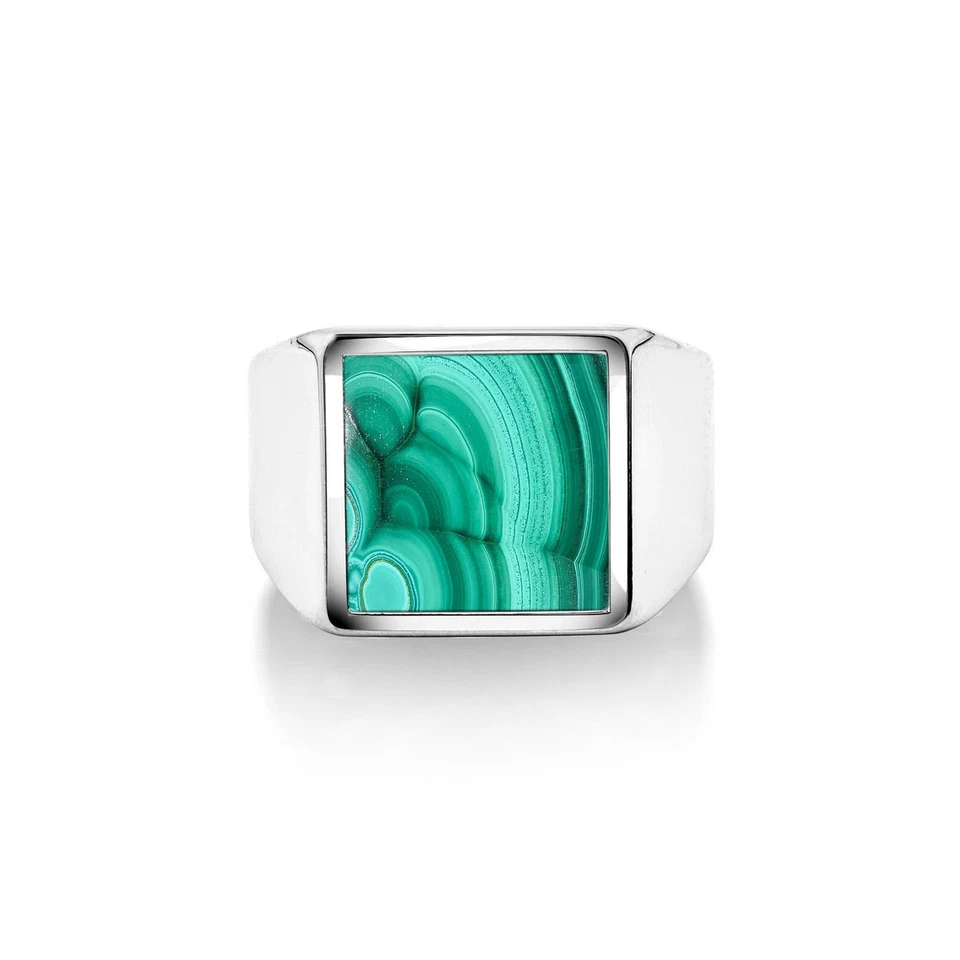 Anillos de joyería para hombre con sello hecho a mano de plata maciza 925 piedras preciosas de malaquita #201 Foto 2 de 4