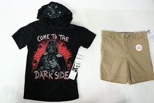 Boys 2 Piece Star Wars Graphic Hoodie Tee Pull On Shorts Set Sz 6 NEW