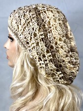 NEW Women's Handmade SLOUCHY Beanie Tam Hat Rasta EXTRA BAGGIE Beige Taupe