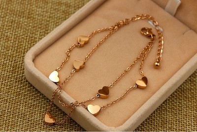 10'' Rose Gold Stainless Steel Heart Anklet Foot Ankle Chain Bracelet Gift PE13