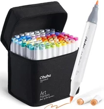 Ohuhu 72 Colors Alcohol-based Refillable Ink  Fine & Brush Dual Tips for Artist