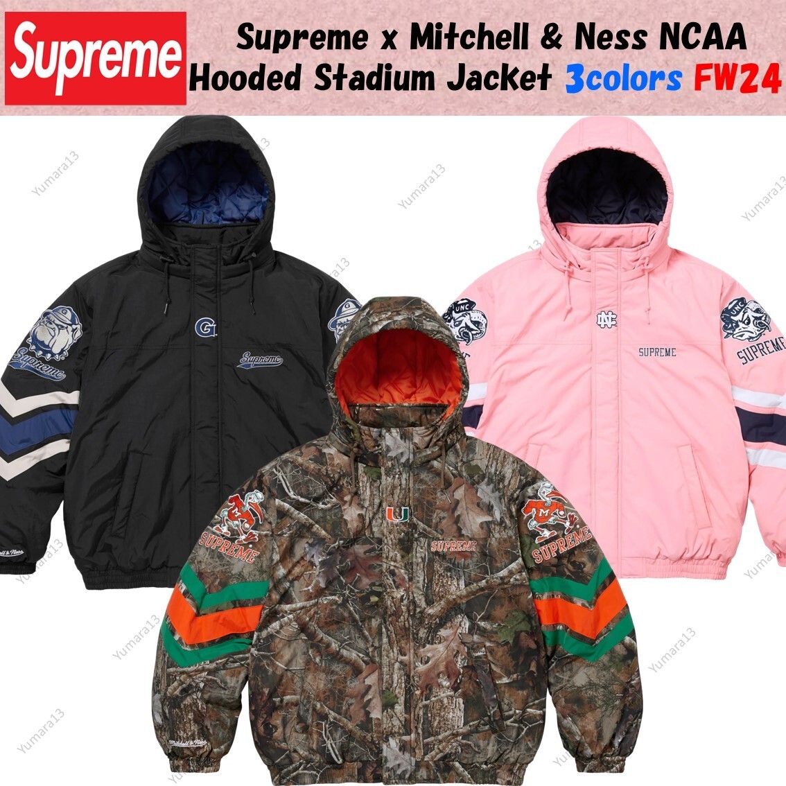 Supreme x Mitchell & Ness NCAA Hooded Stadium Jacket 3colors Supreme x Mitchell & Ness NCAA Hooded Stadium Jacket 3colors