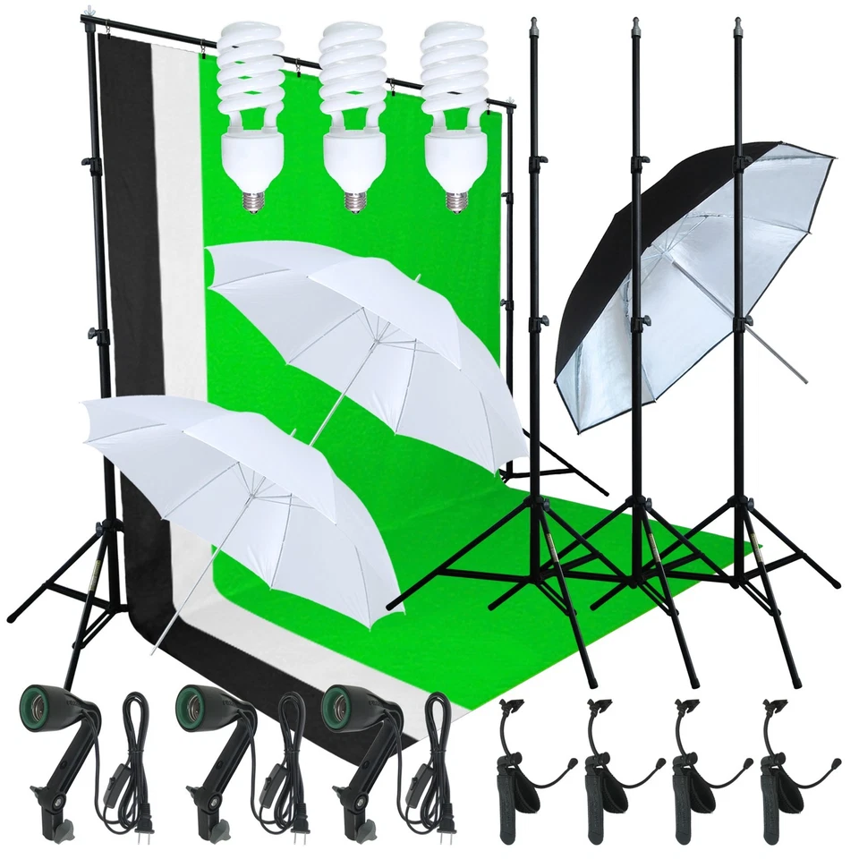 Photo Studio Lighting Photography Studio Backdrop Stand 3 Muslin Light Kit - Image 2 of 4