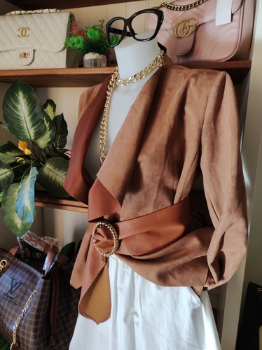Blazer Giacca Donna blouson jacket daim dainetto pelle marrone elegante  vintage | eBay