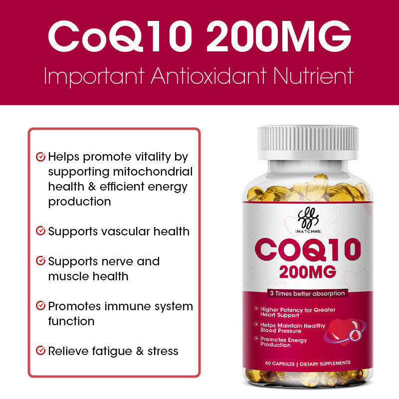 Coenzyme Q10 Capsules 200mg Support Nerve & Heart Health,Relive
