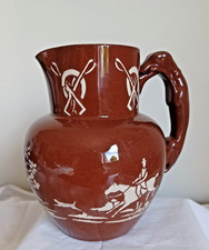 Antique Calvert & Lovatt, Langley Mill, Hunting jug with slip decor, c.1900