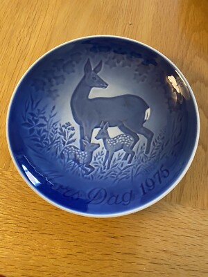 B&G Copenhagon Muttertag Kunstplatte 1975 Reh Hirsch mit Jungen signiert N