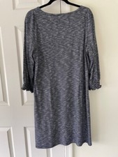 Talbots Dress XLP Petite Navy/White Long Sleeve Elastic Ruffle Cuff 100% Cotton 