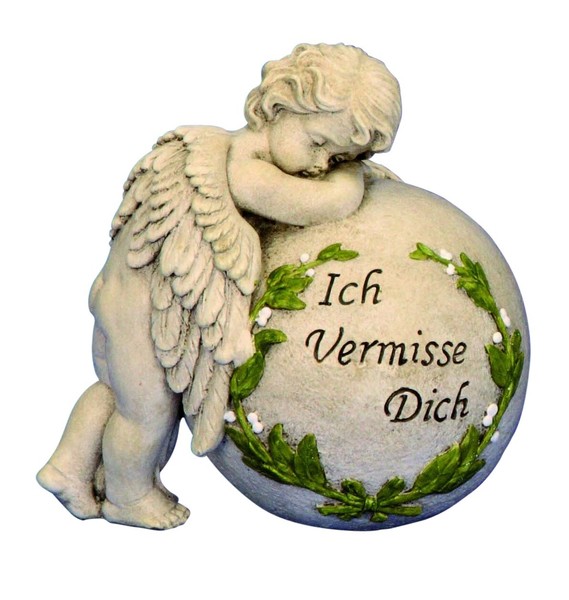 Grabschmuck Grabdeko Engel An Kugel 'Ich Vermisse Dich'-image