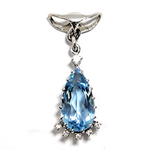Anhänger Gold Aquamarin 5,0ct. Diamant 0,15ct Weißgold 585/14K 33x11,59mm 3,6g