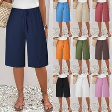 Womens Ladies Trousers Elastic Waist Casual Loose Summer Shorts Pants Size 6-20