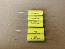 5 New 7.8 uF 250V Supertech MPT Film Audio Signal Crossover Capacitors (Qty)
