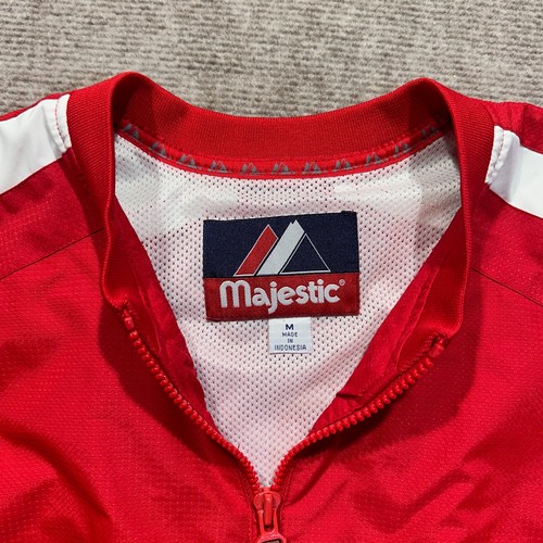 Majestic Men's Baseball Coach Jacket Red Long Sleeved Medium Lightweight 1/4 Zip - Picture 5 of 11