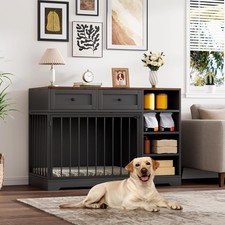 Dog Crate Furniture 47" Large Dog Crate TV Stand W/ 2 Drawers  4 Shelves Wooden