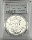 2022 W $1 American Silver Eagle Burnished Advanced Release PCGS SP70 Flag Label