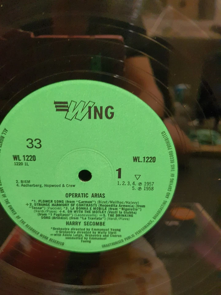 Harry Secombe - Operatic Arias - LP/Vinyl - Wing Records – WL1220 - UK - 1969 Foto 3 de 4