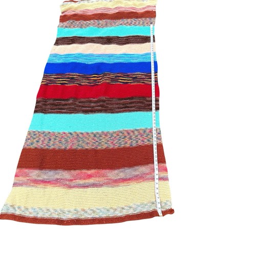 Vtg Handmade Colorful Wool Banded Color Block Afghan Blanket 37”x80” Beauty Cozy - Picture 12 of 21