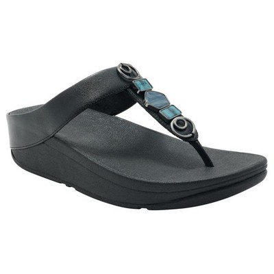 FitFlop Fino Stone Trim Leather Toe-Post Sandals Black US 10 EUR 42 NIB