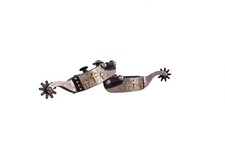Showman Youth Brown Steel Spurs w/ Brass Crosses/Studs Silver Engraved Overlay